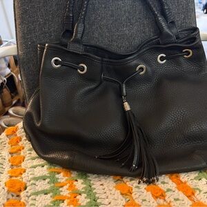 Cole Haan Black Leather Shoulder Bag with Tassel